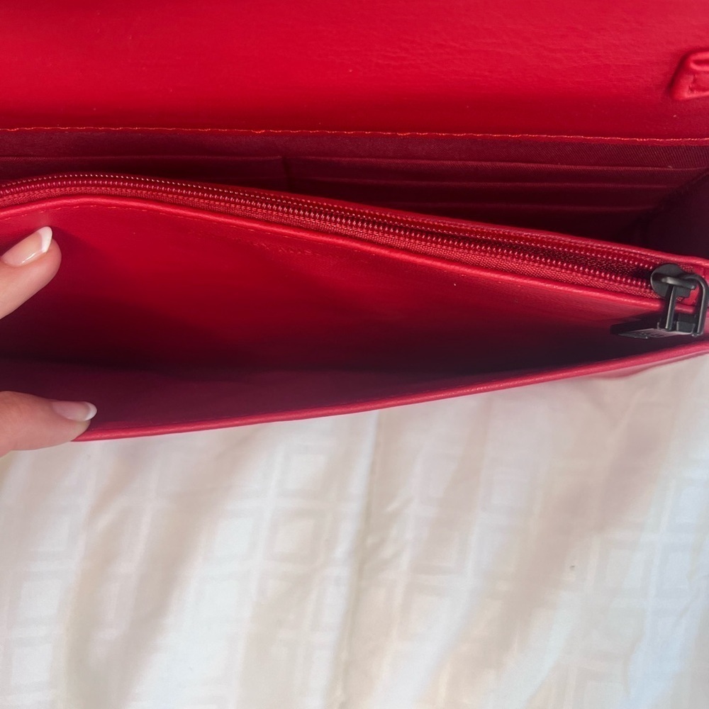 Badgley Mischka Red Pleated Crossbody/Clutch - Picture 6 of 12